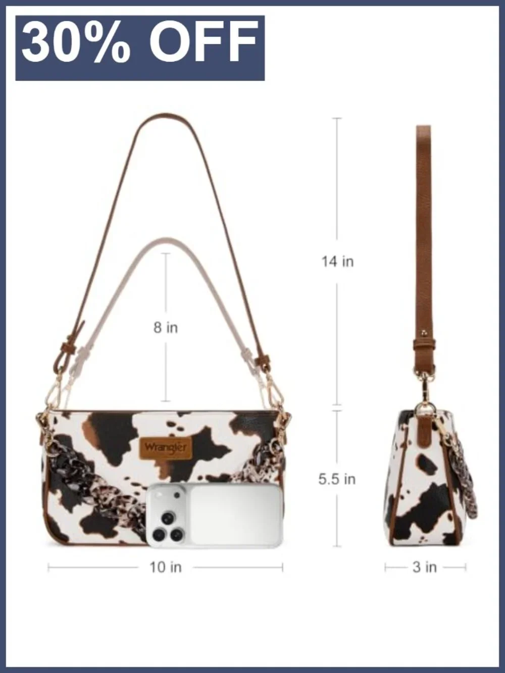 Wrangler Small Cheetah Print Shoulder Bag Clutch Hobo with Acrylic Strap